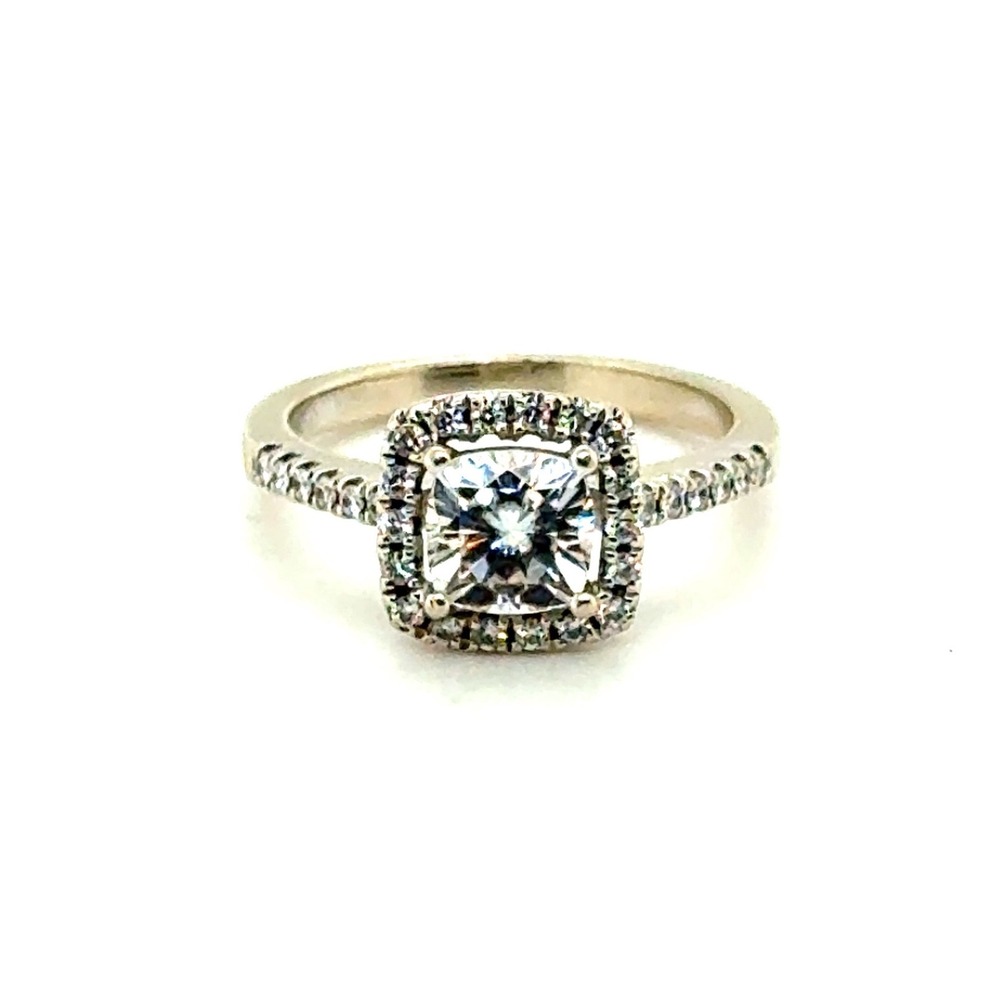 Charles & Colvard 14k White Gold Moissanite Diamond Halo Ring‎ Size 6 3.6g